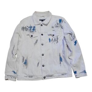 Men's White and Blue Denim Jacket